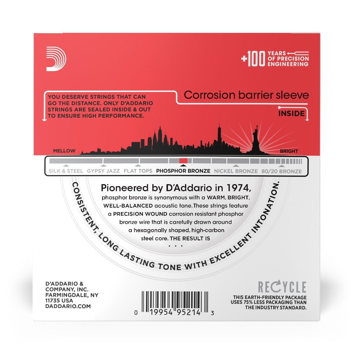 D'Addario EJ17-10P Phosphor Bronze Acoustic Guitar Strings, Medium, 13-56, 10 Sets