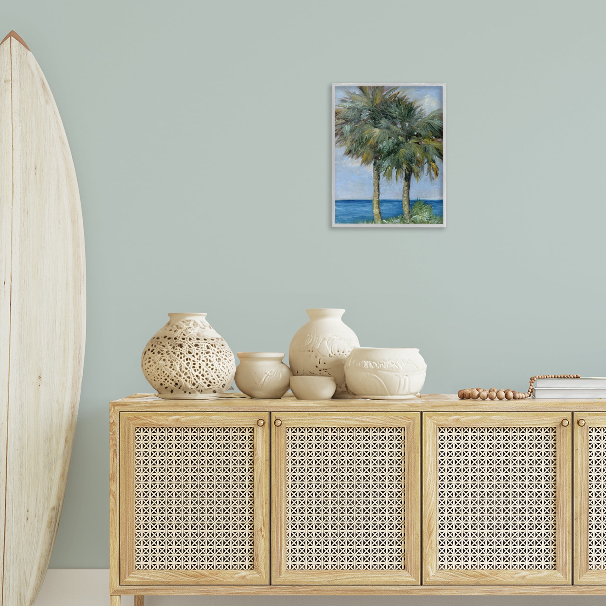 Stupell Industries Full Brushed Palms Landscape Painting Gray Framed Art Print Wall Art, 16 x 20