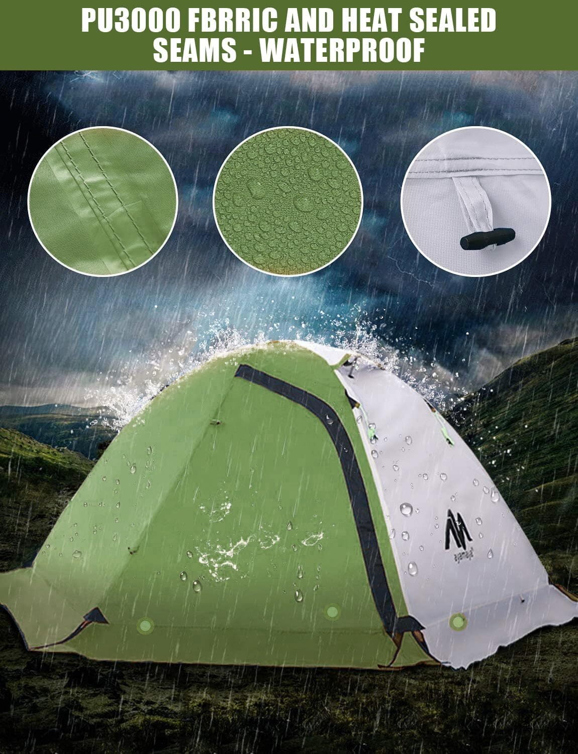 IC ICLOVER 4 Season Backpacking Tent for 2 Person Ultralight Waterproof All Weather Double Layer Camping Tents for Backpacker Outdoor Hiking Survival - Green