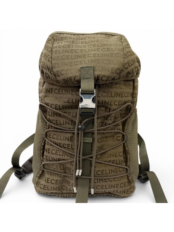 Pre-Owned CELINE 198462 Canvas and Leather Trim, Logo Print Trekking Backpack/Daypack, Khaki,...