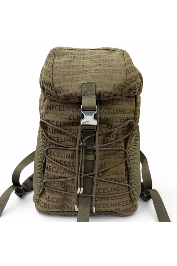 Pre-Owned CELINE 198462 Canvas and Leather Trim, Logo Print Trekking Backpack/Daypack, Khaki,...