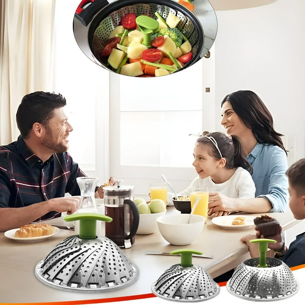 Xihbxyly Jaula de Acero Inoxidable, Cesta Vaporera Expandible de 2,35 Cm, Mango de Nailon En Forma de T, Diseño Plegable, Ahorra Espacio, Herramienta de Cocina Multifuncional, para Verduras, Mariscos