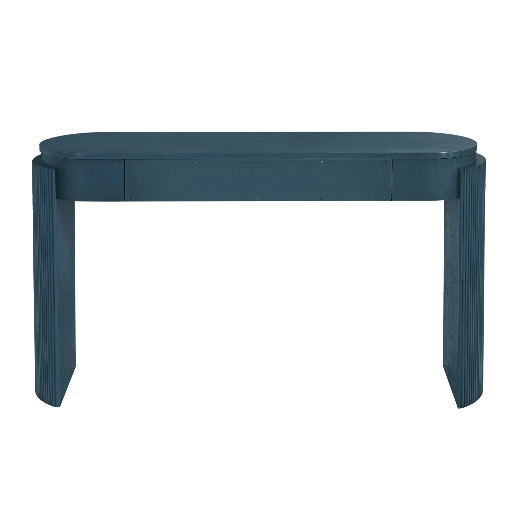 Entryway Table with Natural Wood Grain Finish, Console Table with Fluted Design, Oval Top and 2 Drawers for Entryway and Living Room (Navy)