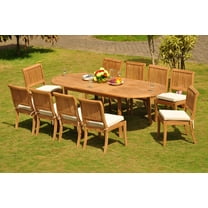 Teak Dining Set: 10 Seater 11 Pc: 94" Oval Table & 10 Stacking Arbor Armless Chairs Outdoor Patio Grade-A Teak Wood WholesaleTeak #WMDSABx