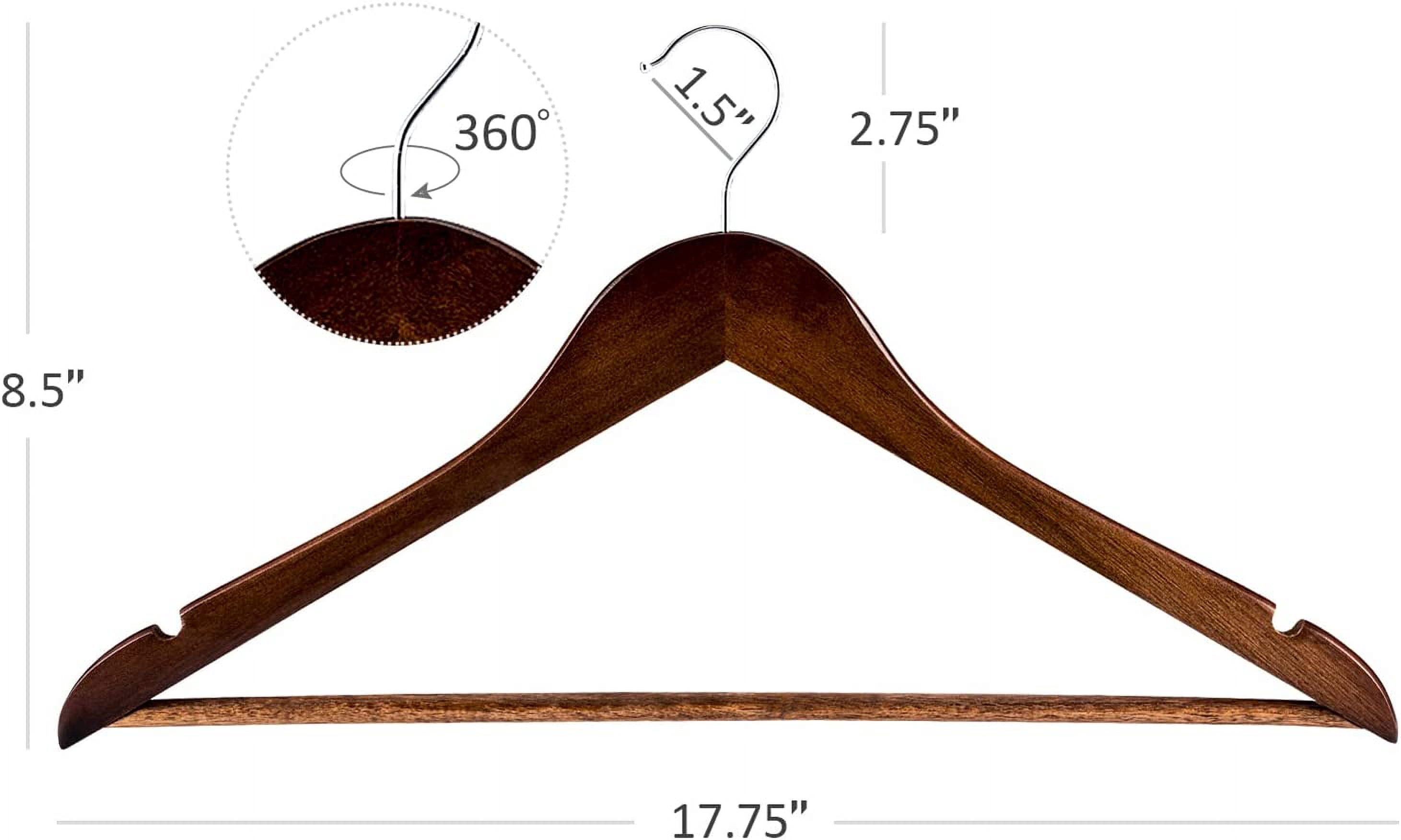 Heavy Duty Solid Wood Coat Hangers 30 Pack, Smooth Finish Bulk Wooden Hangers with Non-Slip Pant Bar and 360 °   Swivel Hook