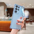 thumbnail image 4 of for Samsung Galaxy S22 Ultra 5g with Cute Heart Wrist Strap Stand Luxury Electroplated Edge Solid Color Protective Cover for Women Soft Silicone Shockproof Bumper for S22 Ultra 6.8” (Blue), 4 of 11