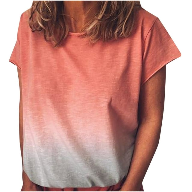 Women's Casual Gradient Color Short Sleeved T-Shirt Tunic Blouse Tops