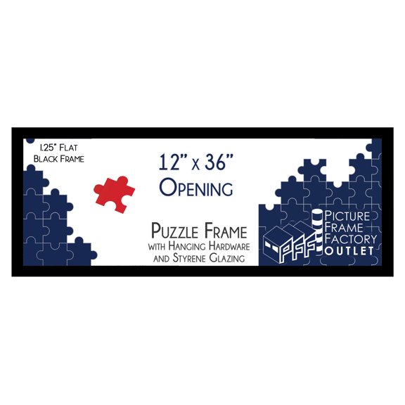 PFF PictureFrameFactoryOutlet - 12x36 Inch - Premium 1.25" Black Profile - Picture Frame for Artwork, Puzzles, Photos, Certificates