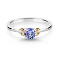 thumbnail image 2 of Gem Stone King 925 Sterling Silver and 10K Yellow Gold Blue Tanzanite Solitaire Engagement Ring for Women (0.46 Cttw, Round 5MM, Gemstone December Birthstone, Size 9), 2 of 4