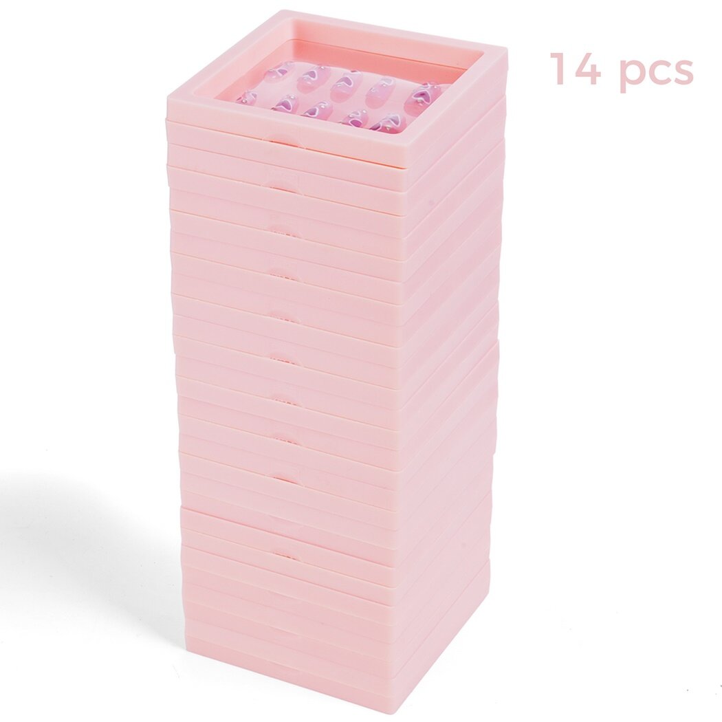 Peaoy Press on Nails Packaging Box, 14pcs 3D Floating Frame Nails Storage Box Case, Press on Nail Boxes Nail Art Display Stand Holder for Salon Nail