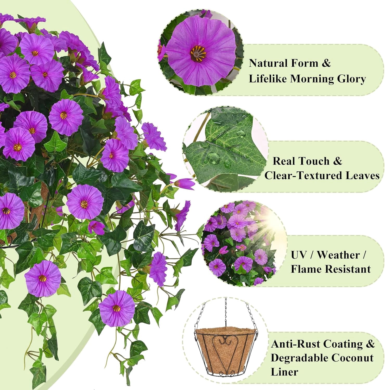 Artificial Hanging Baskets with Flowers, Fake Hanging Plants Outdoors, Faux Silk Flowers for Front Porch Patio Outside Urn Fillers Spring Summer Decor (Blue)