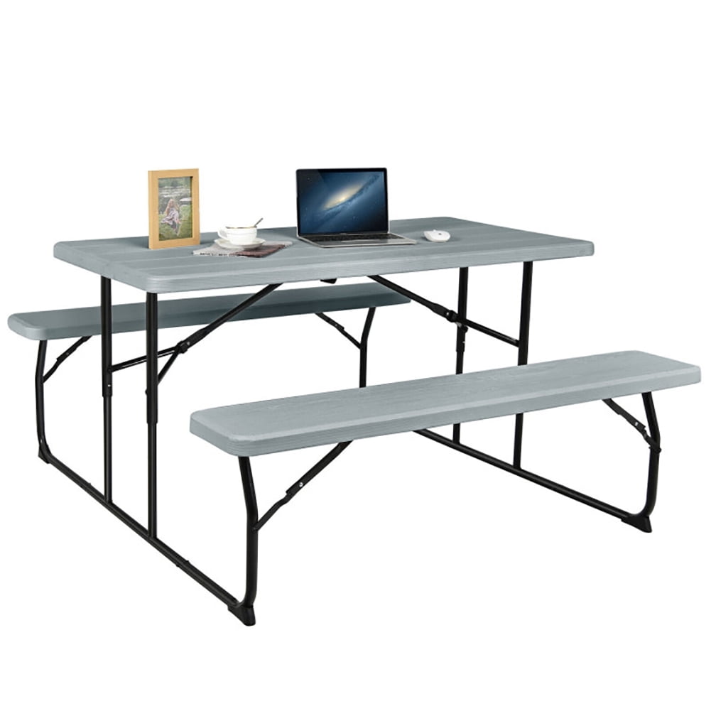 Aimee Lii Indoor and Outdoor Folding Picnic Table Bench Set, Outdoor Patio Furniture Set, Gray