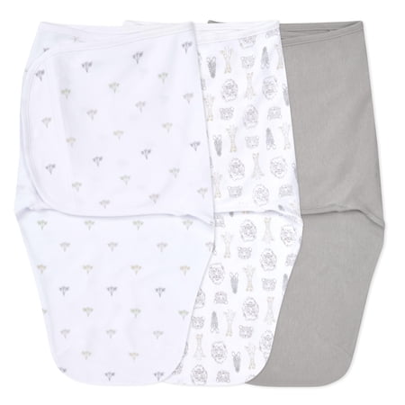aden + anais Essentials No Zip Wrap Swaddles, On Safari, Grey, Unisex, Neworn, 0-3 Months, 3-Pack