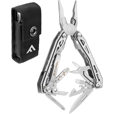 FLISSA 16-in-1 Stainless Steel Multi Tool, EDC Multitool with Pocket Knife, Pliers, Belt Clip and Oxford Sheath, Self-locking Utility Multi-Tool for Camping Survival Outdoor Activities