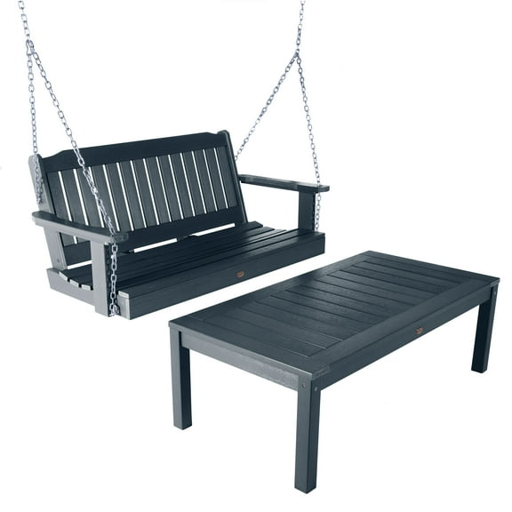 Highwood 4ft Lehigh Porch Swing with 1 Coffee Table - Outdoor, Eco-friendly, Synthetic Wood
