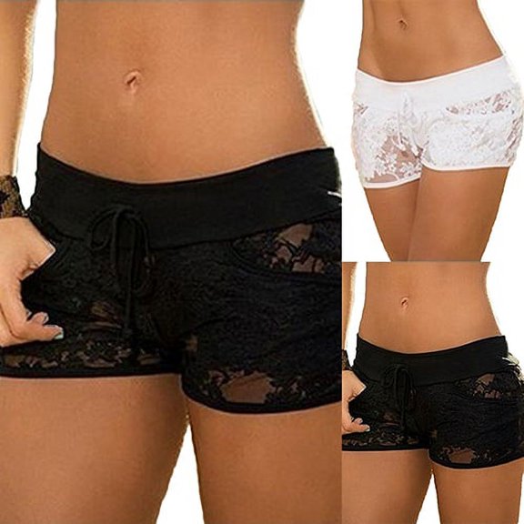 Joernso Women Lace See Through Solid Color Summer Shorts Low Rise Clubwear Pants