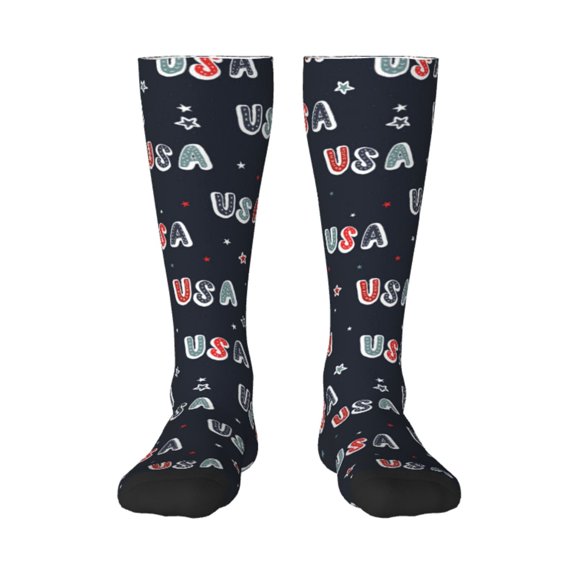 Vsdgher USA Print Thigh High Socks Extra Long Stretchy Sock Women Over Knee High Opaque Stocking Daily Wear