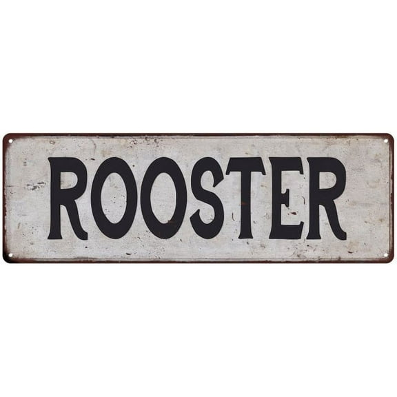 ROOSTER Vintage Look Rustic 8x24 Metal Sign Chic Retro 108240035024