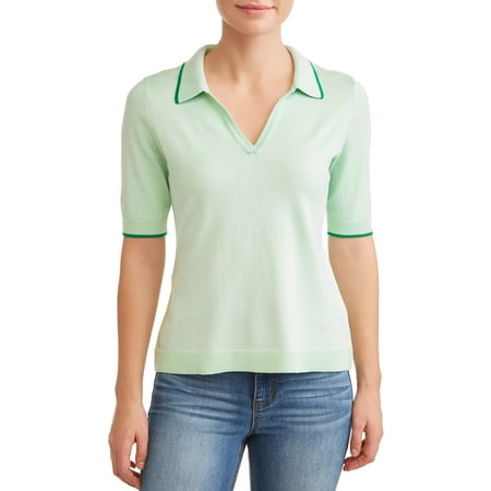 Short Sweater Top - Women's Short Sleeve Polo Sweater