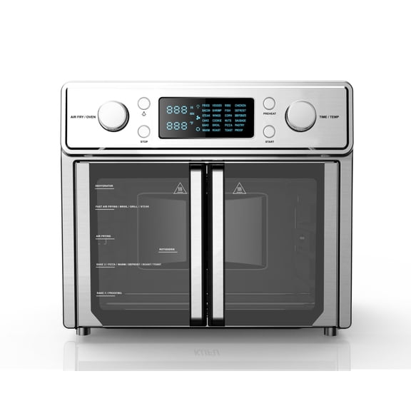 Kitchen Elite KE-AFO-107-26 26 Quart French Door Air Fryer Oven, Extra Large Countertop Convection Oven with LED Display, Air Fry, Bake, Roast, Toast, Broil & Reheat, Stainless Steel