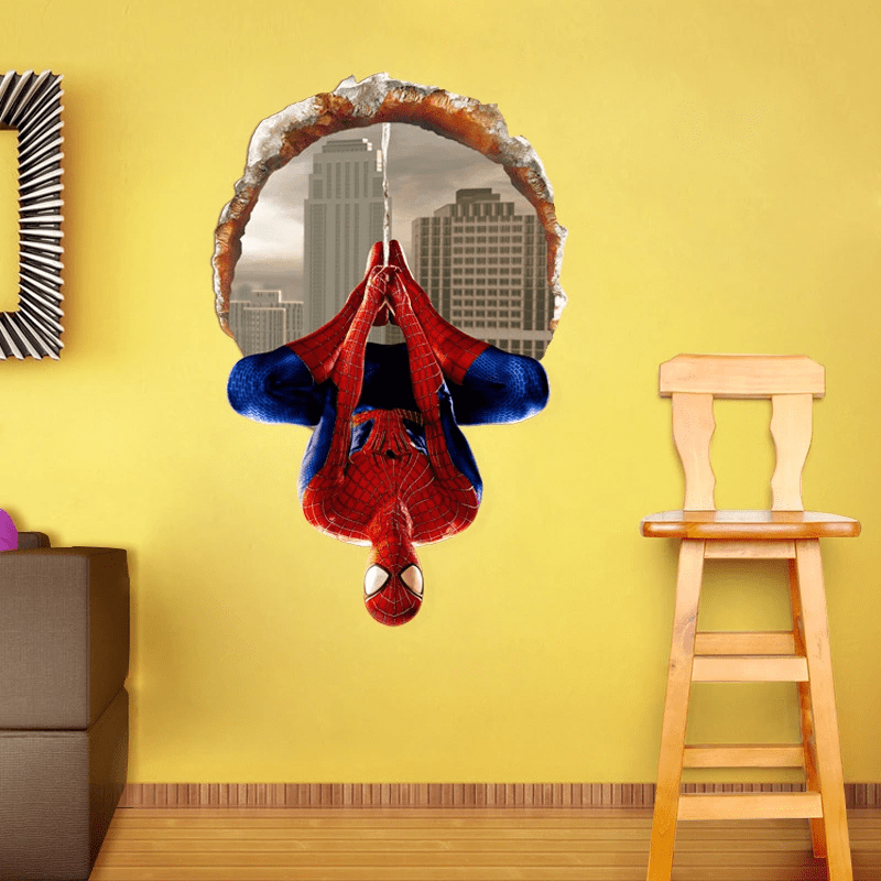 Large Spider Man 3D Window View scene Kids Wall Decals Sticker Home Nursery Art