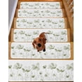 thumbnail image 2 of Sage Green Flowers Stair Treads for Wooden Steps Indoor Runner Rug Carpet, Watercolor Retro White Floral Leaves 15 Pieces Peel and Stick Staircase Step Treads Covers Washable Throw Door Mats, 30"x8", 2 of 6