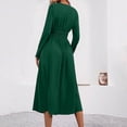 thumbnail image 5 of Guieoi Womens Dresses Long Sleeve Solid-Color High-Waisted Pleated V-Neck Dress Midi Dress Green XXL, 5 of 8