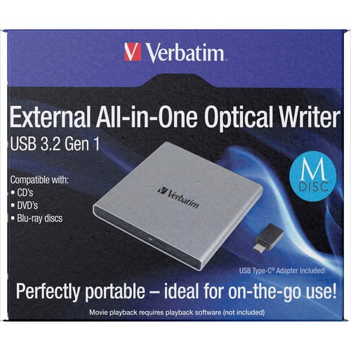 rør revidere digital Verbatim External All-in-One Optical Writer - BD-R Support/24x CD Write/6x  BD Write/8x DVD Write - USB 3.2 Gen 1 | Bundle of 2 Each - Walmart.com