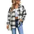 thumbnail image 3 of hirigin Women's Plaid Shirt Jacket, Casual Long Sleeve Button Down Boyfriend Shacket Coat, 3 of 9