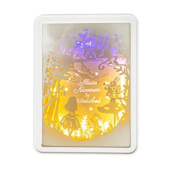 Alice in Wonderland 3D Papercut Lamp - Hand-Operated Switch Dreamy Shadow Night Light, USB/Battery Powered Decorative LED Lamp, Ideal Birthday & Holiday Gift for Friends, Students, Bedroom & Office