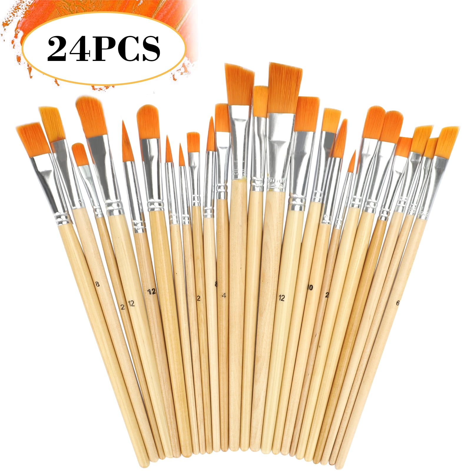 Acrylic Paint Brush Set, TSV 24 Pcs Nylon Hair Brushes for All Purpose