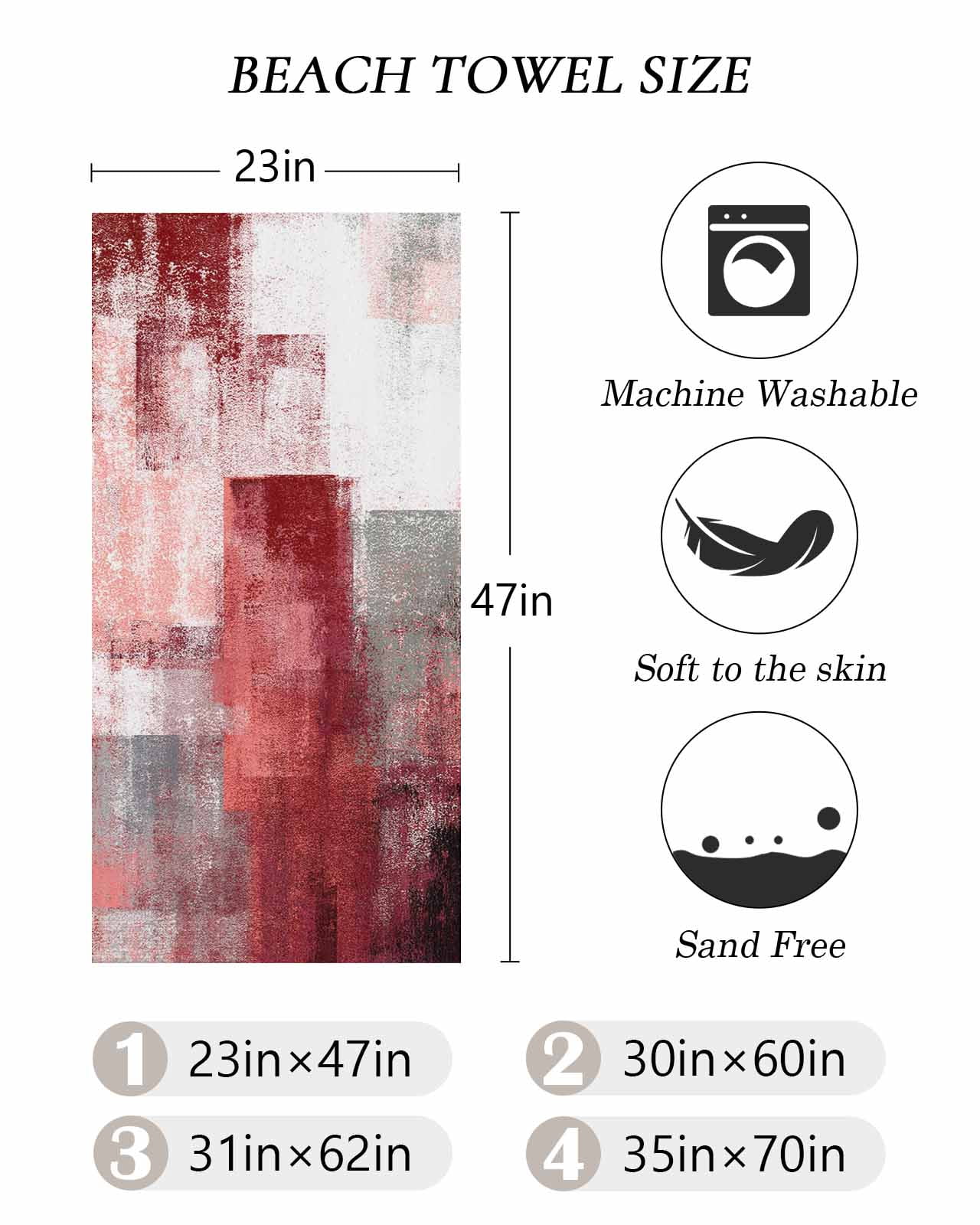 Red Grey Oil Painting Beach Towels Oversized Super Absorbent, Abstract Modern Street Smear Art Lightweight Bath Towel Quick Dry Sets For Bathroom/Pool/Rv Camping/Beach Play/Gym Room/Picnic 23"x47"