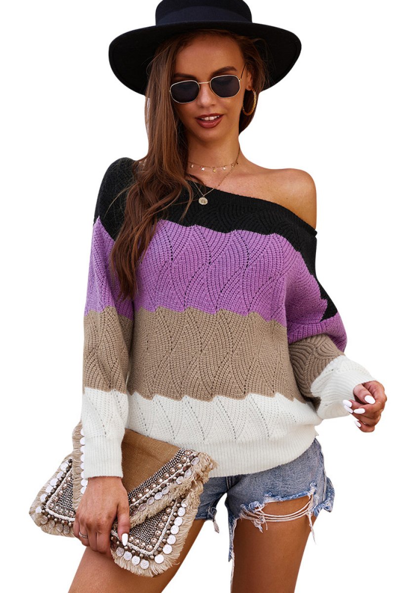 Color Block Cable Knit Sweater 