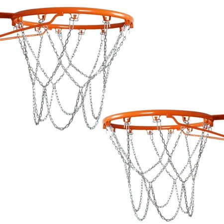 Metal Basketball Nets, Galvanized Stainless Steel Heavy Duty Metal Chain Replacements with 12 Hooks for Most Standard Indoor Outdoor Hoops Courts
