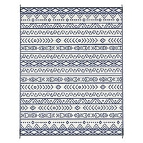 Outdoor Rug 8x10 Reversible, Waterproof Plastic Straw Rug with Carry Bag - Blue & White Geometric Patio Rug for Camping, RV, Beach
