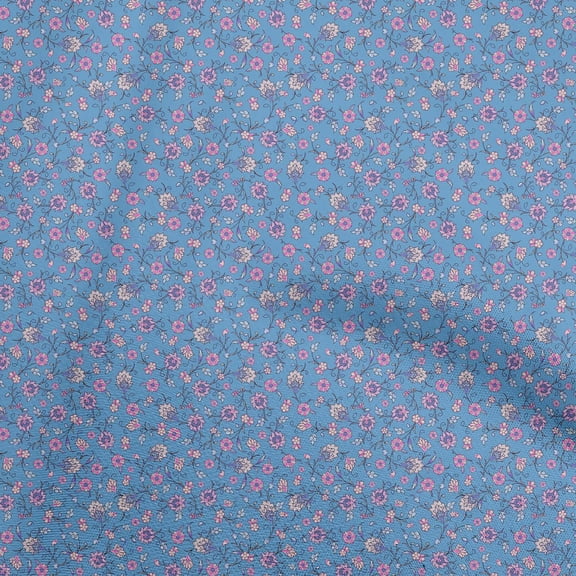 oneOone Cotton Silk Medium Blue Fabric Asian Suzani Quilting Supplies Print Sewing Fabric By The Yard 42 Inch Wide