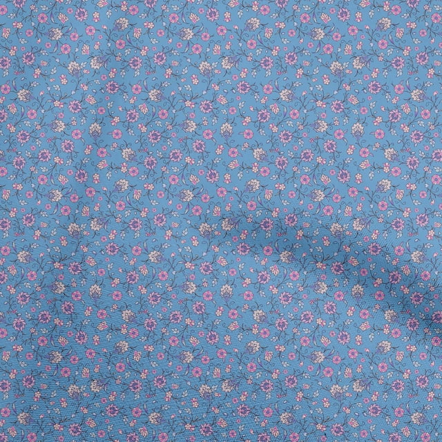 oneOone Viscose Chiffon Medium Blue Fabric Asian Suzani Craft Projects Decor Fabric Printed By The Yard 42 Inch Wide