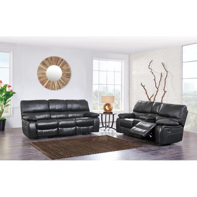 Leather Air Reclining Sofa Set 2Pcs Contemporary U0040GR Global USA