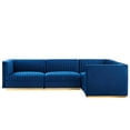thumbnail image 3 of Modway Sanguine Channel Tufted Performance Velvet 4-Piece Right-Facing Modular Sectional Sofa in Navy, 3 of 10