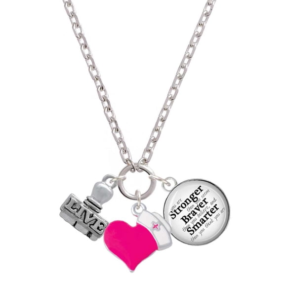Delight Jewelry Silvertone LIVE Stamp - Hot Pink Heart Nurse Strong Zoe Necklace