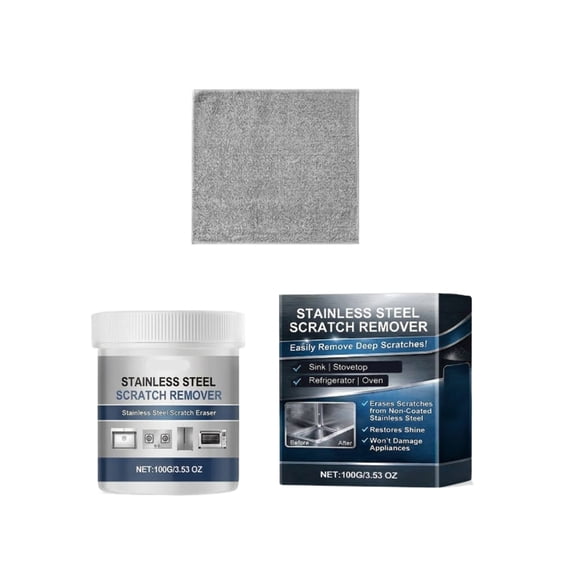 Stainless Steel Scratch Remover Paste Kit for Sinks Stovetops Refrigerators Ovens and Appliances Surface Restoration and Maintenance 100g with Cleaning Cloth