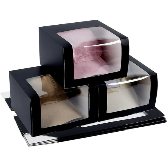 10pcs Foldable Cardboard Gift Cap Storage boxes with Clear PVC Window Square Black 19.5x19.5x12cm