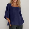 thumbnail image 2 of Daznico Women's Square Neck 3/4 Sleeve Linen Blend Blouse Loose Fit Casual Beach Top,XL, 2 of 4