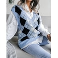 thumbnail image 5 of SEARIPE Women Color Block Knit Vest Casual Sleeveless V-neck Argyle Pattern Knit Sweater Jumpers Blue M, 5 of 6