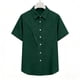 thumbnail image 3 of Craaazy Women Casual Collared Blouse, Solid Color Short Sleeve Button Down Shirt, Loose Fit Comfy V Neck Top for Daily Wear Gifts, 3 of 5