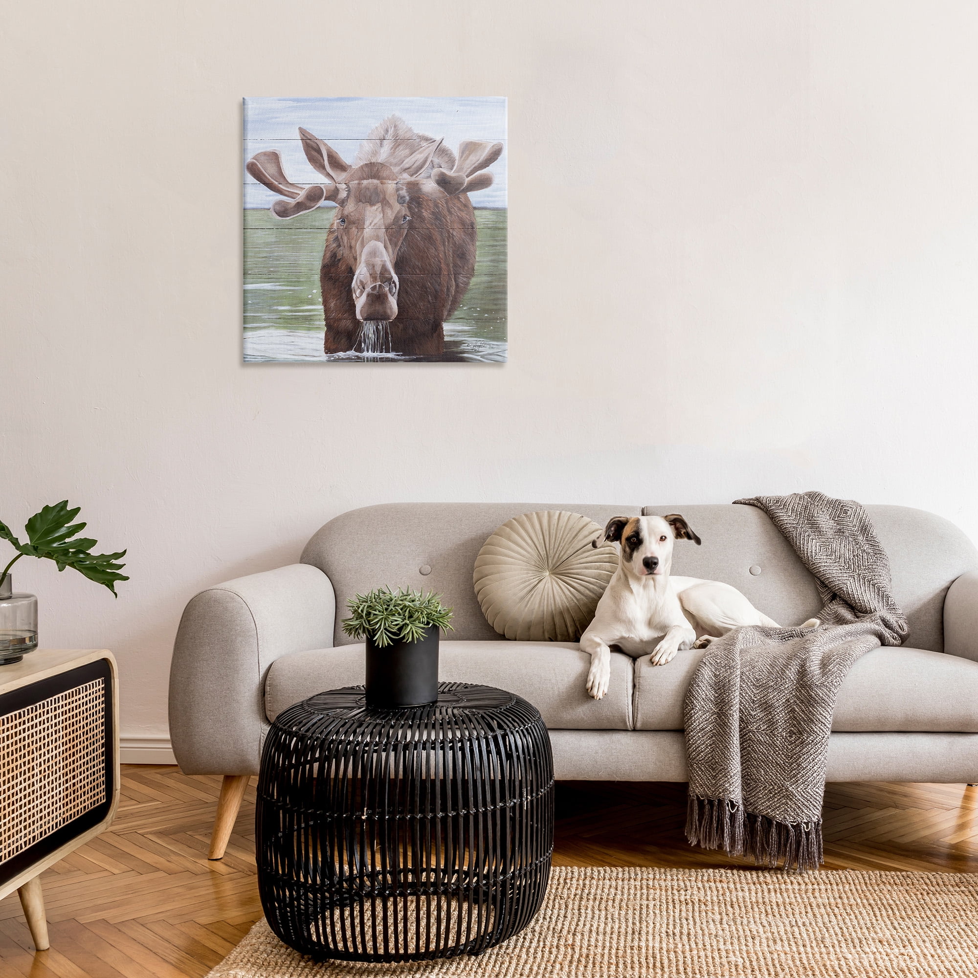 Stupell Industries Rustic Moose in Lake Animals & Insects Painting Gallery Wrapped Canvas Art Print Wall Art, 30 x 30
