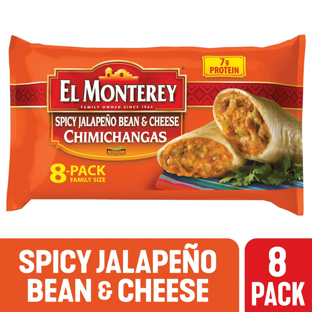 El Monterey Chimichangas Spicy Jalapeño Bean and Cheese, 8 Pack Family ...