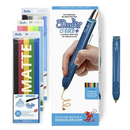 3Doodler Create+ 3D Pen Set with 75 Filaments (600 ft. of Extruded Plastic), Marine Blue, 2018 Model