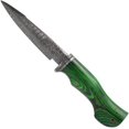 thumbnail image 3 of Old Ram Damascus Buck Knife with Sheath - 6" Drop Point Hunting Knife with Leather Sheath (Green Wood), 3 of 5