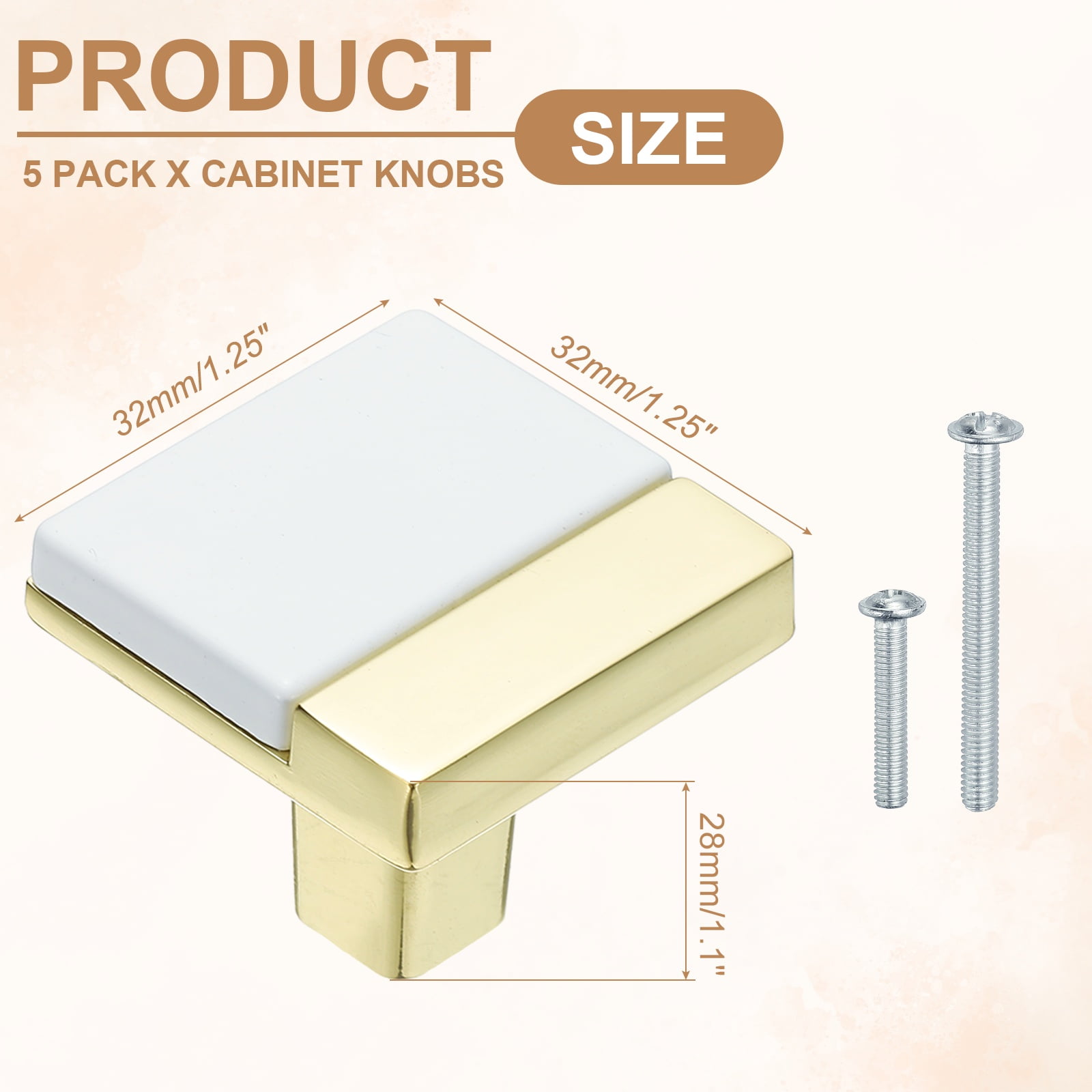 5 Pack Cabinet Knobs, Kitchen Cabinet Pulls Single Hole Dresser Handles and Drawer Pulls for Bedroom Dresser White Gold